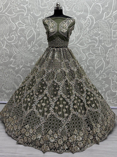 Charming Green Dori Work Net Bridesmaid Lehenga Choli With Dupatta - Ethnic Plus In